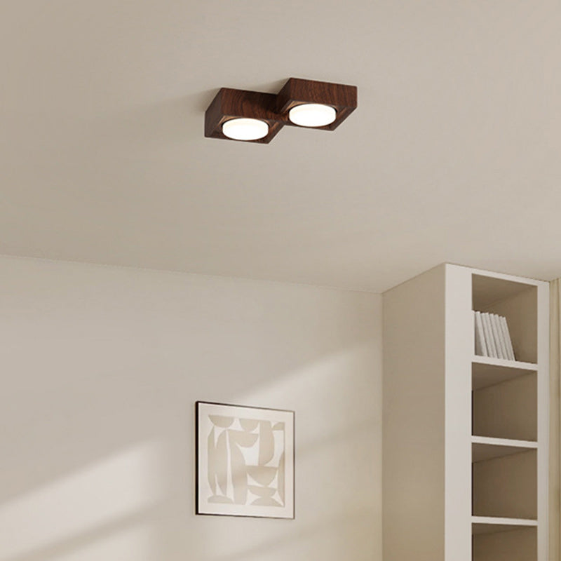 Traditional Vintage Iron & Resin Square Block-Style 2/3-Light Flush Mount Downlight Ceiling Light For Living Room & Bedroom