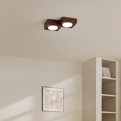 Traditional Vintage Iron & Resin Square Block-Style 2/3-Light Flush Mount Downlight Ceiling Light For Living Room & Bedroom