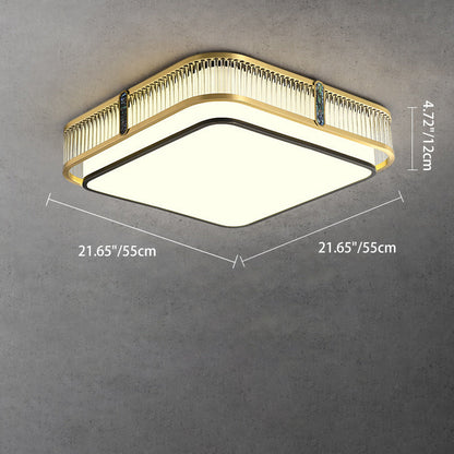 Traditional Chinese Full Brass & Glass Round Square Rectangular Striped Glass LED Flush Mount Ceiling Light For Bedroom & Living Room