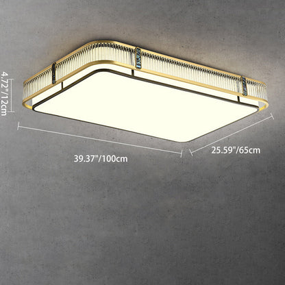 Traditional Chinese Full Brass & Glass Round Square Rectangular Striped Glass LED Flush Mount Ceiling Light For Bedroom & Living Room