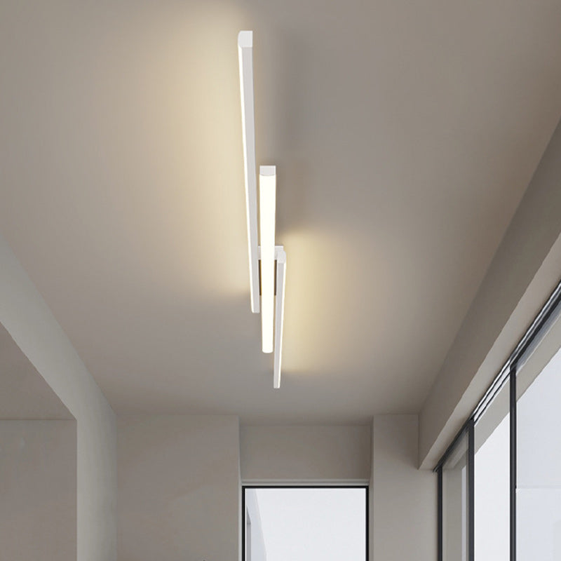Modern Minimalist Iron & Silicone Long Bar LED Flush Mount Ceiling Light For Hallway