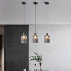 Contemporary Retro Iron & Glass Vase With Etched Design 1-Light Pendant Light For Dining Room