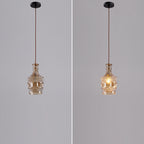 Contemporary Retro Iron & Glass Vase With Etched Design 1-Light Pendant Light For Dining Room
