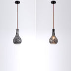 Contemporary Retro Iron & Glass Vase With Etched Design 1-Light Pendant Light For Dining Room