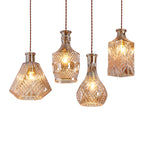 Contemporary Retro Iron & Glass Vase With Etched Design 1-Light Pendant Light For Dining Room