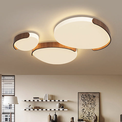 Modern Mid-Century Iron & ABS Pebble Oval LED Flush Mount Ceiling Light For Living Room & Bedroom