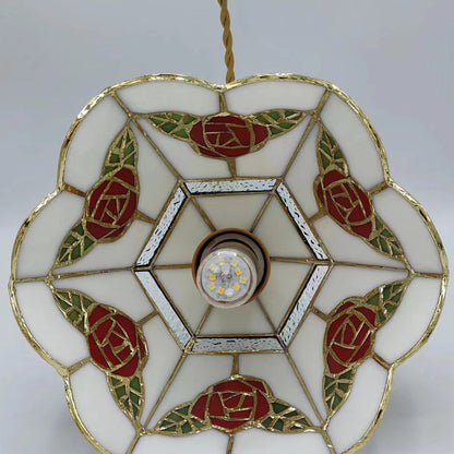 Traditional Vintage Brass & Glass Handcrafted Rose Leaf 1-Light Pendant Light For Dining Room & Bedside