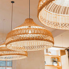 Traditional Farmhouse Weaving Rattan Hollow Cone 1-Light Pendant Light For Dining Room