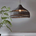Traditional Farmhouse Weaving Rattan Hollow Cone 1-Light Pendant Light For Dining Room