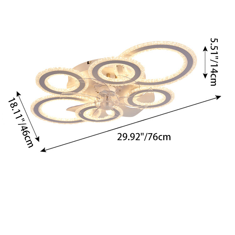 Contemporary Nordic Iron Acrylic Circle LED Semi-flush Mount Ceiling Fan Light for Living Room & Bedroom