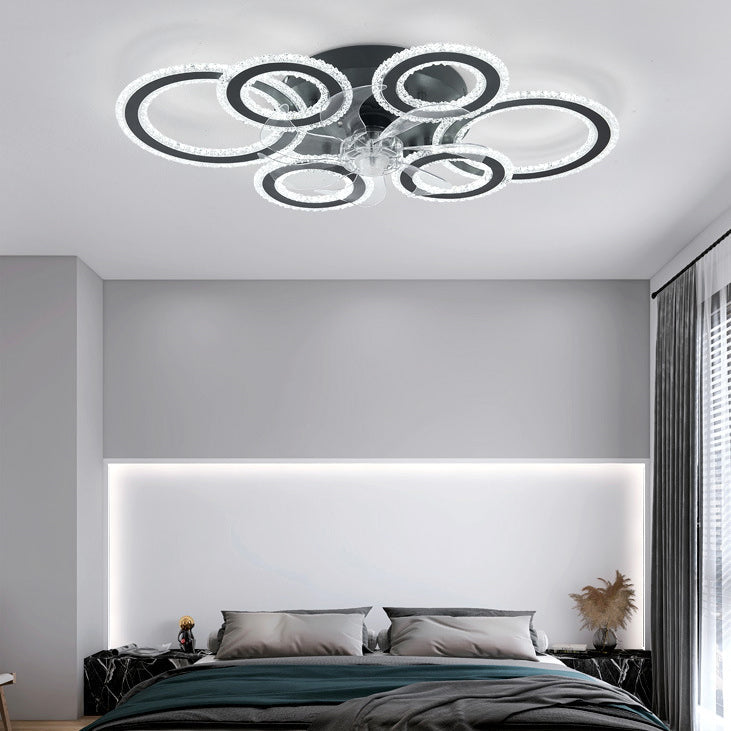 Contemporary Nordic Iron Acrylic Circle LED Semi-flush Mount Ceiling Fan Light for Living Room & Bedroom