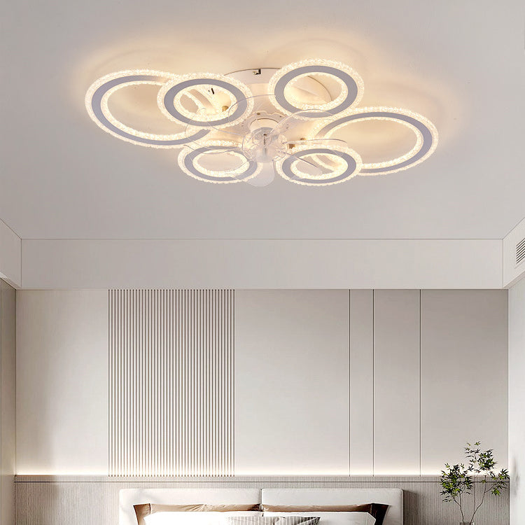 Contemporary Nordic Iron Acrylic Circle LED Semi-flush Mount Ceiling Fan Light for Living Room & Bedroom