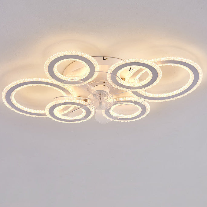Contemporary Nordic Iron Acrylic Circle LED Semi-Flush Mount Ceiling Fan Light For Living Room & Bedroom