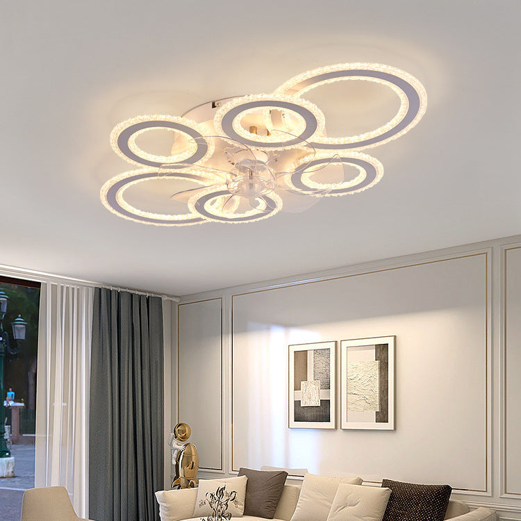 Contemporary Nordic Iron Acrylic Circle LED Semi-flush Mount Ceiling Fan Light for Living Room & Bedroom