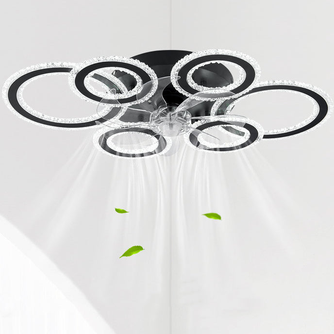 Contemporary Nordic Iron Acrylic Circle LED Semi-flush Mount Ceiling Fan Light for Living Room & Bedroom