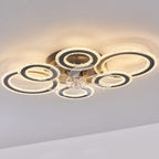 Contemporary Nordic Iron Acrylic Circle LED Semi-flush Mount Ceiling Fan Light for Living Room & Bedroom