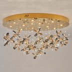 Modern Luxury Stainless Steel & Crystal Butterfly Round LED Flush Mount Ceiling Light for Living Room & Bedroom