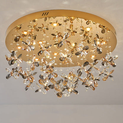 Modern Luxury Stainless Steel & Crystal Butterfly Round LED Flush Mount Ceiling Light for Living Room & Bedroom