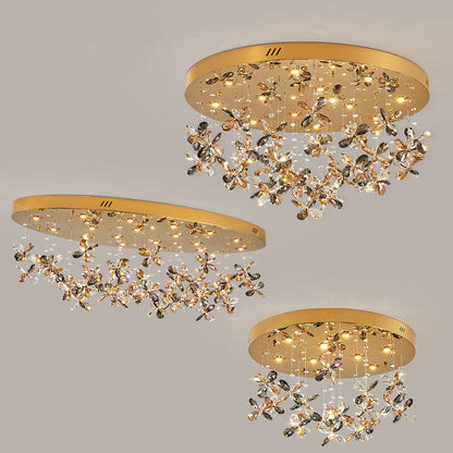 Modern Luxury Stainless Steel & Crystal Butterfly Round LED Flush Mount Ceiling Light for Living Room & Bedroom
