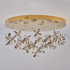 Modern Luxury Stainless Steel & Crystal Butterfly Round LED Flush Mount Ceiling Light for Living Room & Bedroom