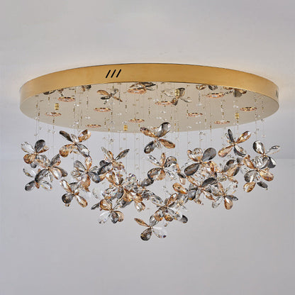 Modern Luxury Stainless Steel & Crystal Butterfly Round LED Flush Mount Ceiling Light for Living Room & Bedroom