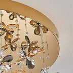 Modern Luxury Stainless Steel & Crystal Butterfly Round LED Flush Mount Ceiling Light for Living Room & Bedroom