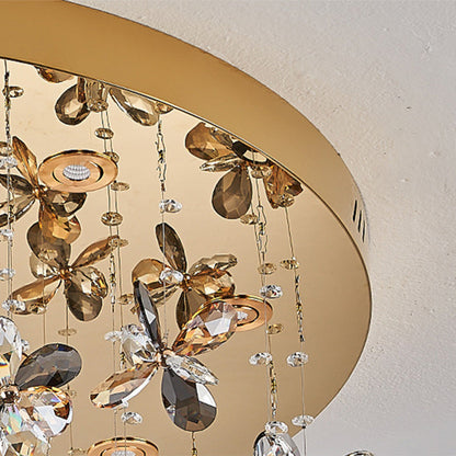 Modern Luxury Stainless Steel & Crystal Butterfly Round LED Flush Mount Ceiling Light for Living Room & Bedroom