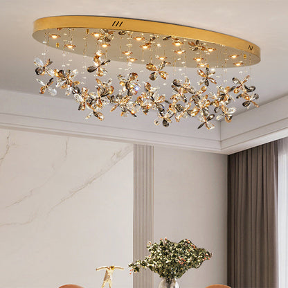 Modern Luxury Stainless Steel & Crystal Butterfly Round LED Flush Mount Ceiling Light for Living Room & Bedroom