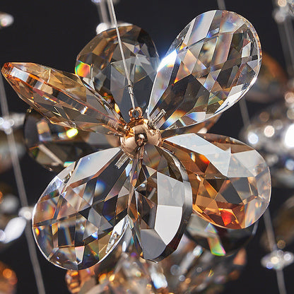 Modern Luxury Stainless Steel & Crystal Butterfly Round LED Flush Mount Ceiling Light for Living Room & Bedroom