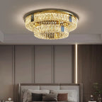 Modern Luxury Shell Stainless Steel & Crystal Round Multi-Layered LED Flush Mount Ceiling Light For Bedroom & Living Room
