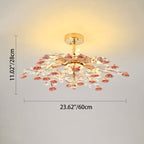 Traditional French Ceramic Crystal Iron Rose & Branch 6/7/8 Light LED Semi-flush Mount Ceiling Light for Living Room & Bedroom BulbSquare