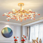 Traditional French Ceramic Crystal Iron Rose & Branch 6/7/8 Light LED Semi-flush Mount Ceiling Light for Living Room & Bedroom BulbSquare