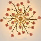 Traditional French Ceramic Crystal Iron Rose & Branch 6/7/8 Light LED Semi-flush Mount Ceiling Light for Living Room & Bedroom BulbSquare