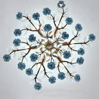 Traditional French Ceramic Crystal Iron Rose & Branch 6/7/8 Light LED Semi-flush Mount Ceiling Light for Living Room & Bedroom BulbSquare