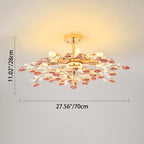 Traditional French Ceramic Crystal Iron Rose & Branch 6/7/8 Light LED Semi-flush Mount Ceiling Light for Living Room & Bedroom BulbSquare