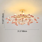 Traditional French Ceramic Crystal Iron Rose & Branch 6/7/8 Light LED Semi-flush Mount Ceiling Light for Living Room & Bedroom BulbSquare