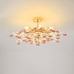 Traditional French Ceramic Crystal Iron Rose & Branch 6/7/8 Light LED Semi-flush Mount Ceiling Light for Living Room & Bedroom BulbSquare
