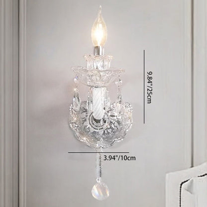 Traditional French Crystal Glass Candelabra Spiral 1/2-Light Wall Sconce Lamp For Bedroom & Living Room