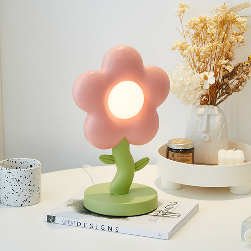 Lumendat Contemporary Creative USB Kids Resin And Iron Floral LED Table Lamp For Bedroom Lumendat