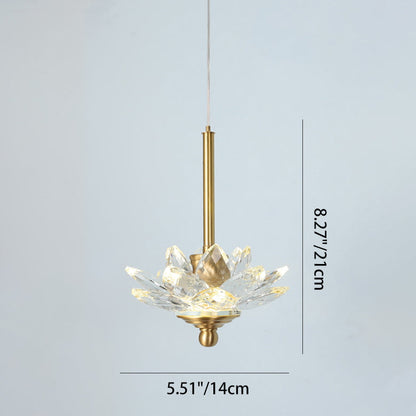 Contemporary Luxury Crystal & Brass Lotus LED Pendant Light For Bedside