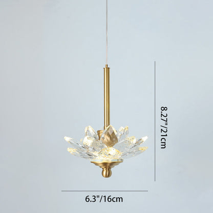 Contemporary Luxury Crystal & Brass Lotus LED Pendant Light For Bedside