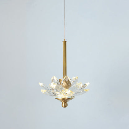 Contemporary Luxury Crystal & Brass Lotus LED Pendant Light For Bedside