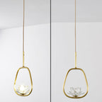 Traditional Chinese Brass & Crystal Lotus Oval 1-Light Pendant Light For Bedroom & Dining Room