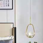 Traditional Chinese Brass & Crystal Lotus Oval 1-Light Pendant Light For Bedroom & Dining Room