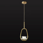 Traditional Chinese Brass & Crystal Lotus Oval 1-Light Pendant Light For Bedroom & Dining Room