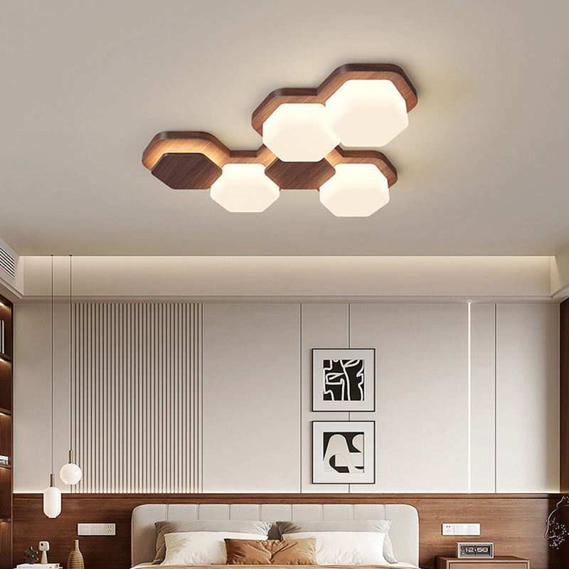 Contemporary Scandinavian Iron And Acrylic Hexagonal Block Geometric LED Flush Mount Ceiling Light For Living Room And Bedroom Lumendat