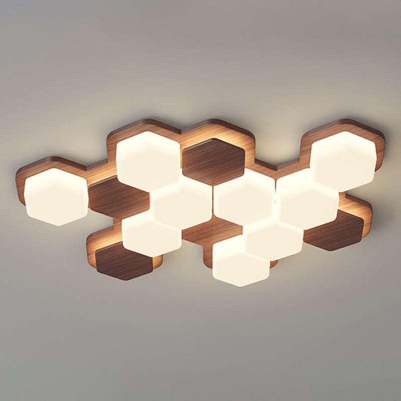 Contemporary Scandinavian Iron And Acrylic Hexagonal Block Geometric LED Flush Mount Ceiling Light For Living Room And Bedroom Lumendat