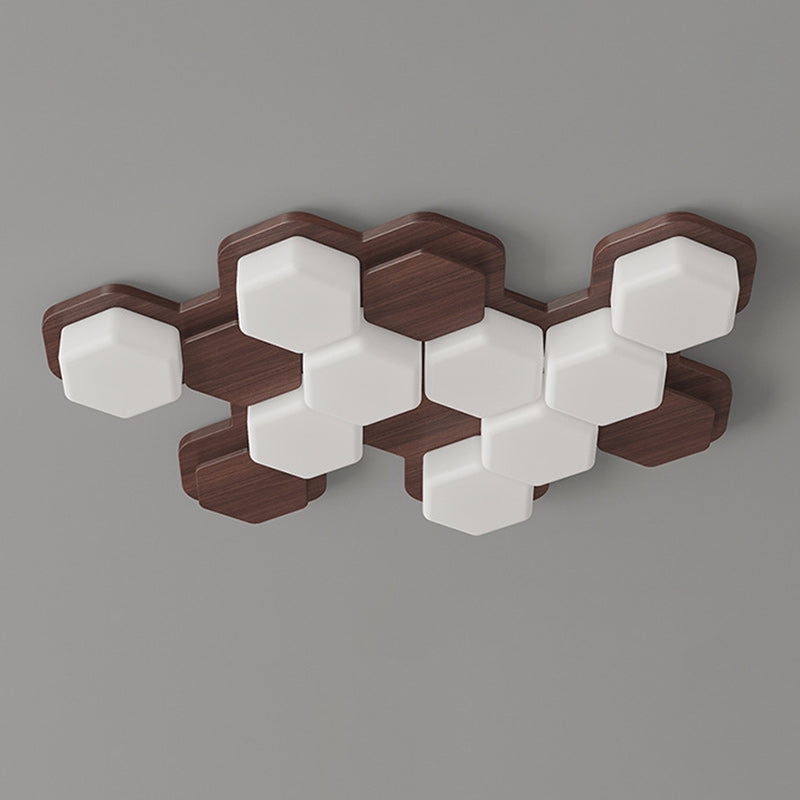 Contemporary Scandinavian Iron And Acrylic Hexagonal Block Geometric LED Flush Mount Ceiling Light For Living Room And Bedroom Lumendat