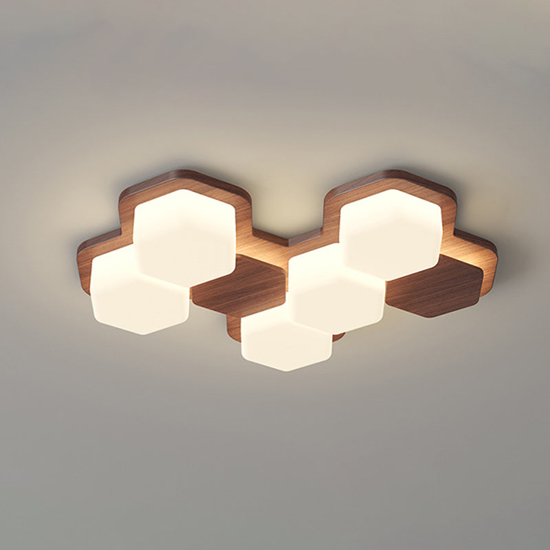 Contemporary Scandinavian Iron And Acrylic Hexagonal Block Geometric LED Flush Mount Ceiling Light For Living Room And Bedroom Lumendat