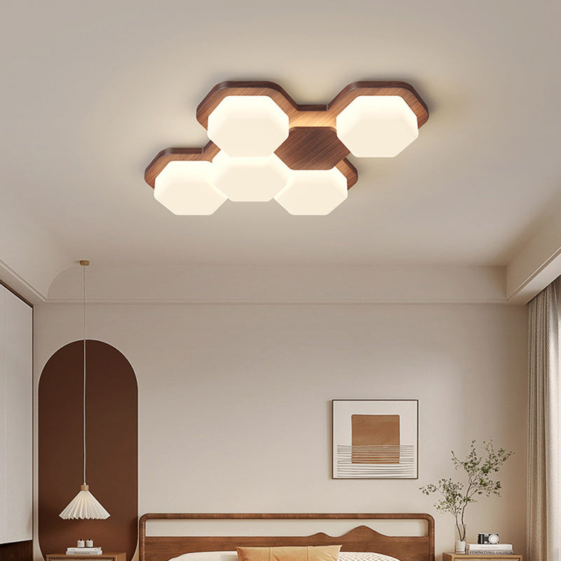 Contemporary Scandinavian Iron And Acrylic Hexagonal Block Geometric LED Flush Mount Ceiling Light For Living Room And Bedroom Lumendat